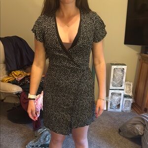 Harper Black and White Sheath Dress with Flutter Cap Sleeves